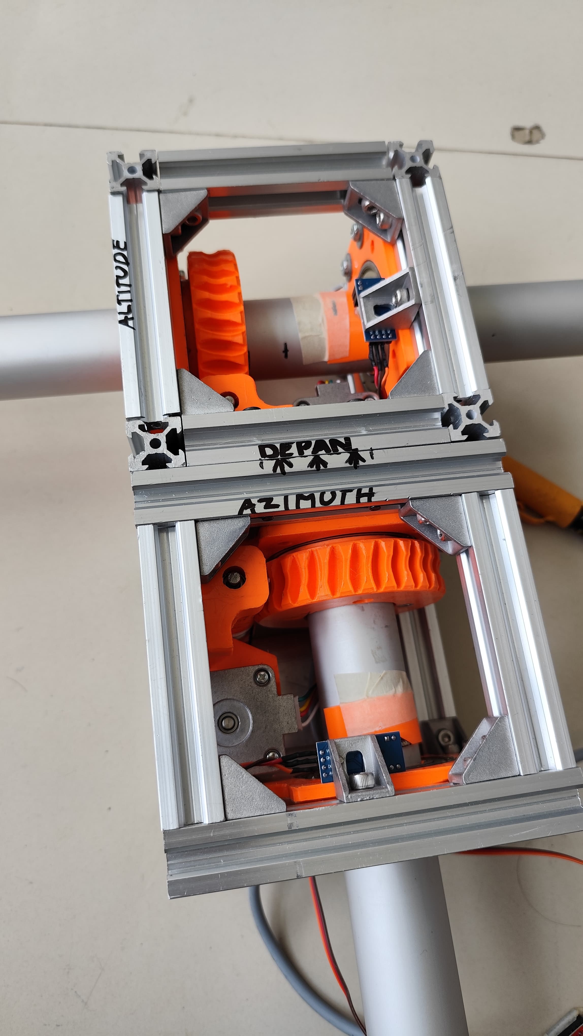 Figure 12 — A 3D-printed SatNOGS az/el rotator (the v3 open-hardware design) driven by stepper motors — the natural DIY mount for the light CP Yagi/helix arrays used for cubesat and weather tracking. Source: S…
